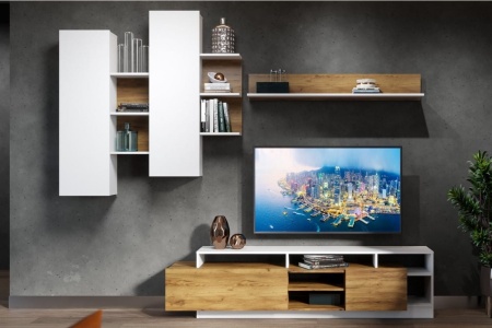 Стенка Нева-2 Дуб Крафт Золотой/Белый