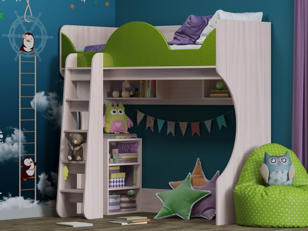 Детская Кровать-Чердак Боско-10 МДФ (Ш-1832 x В-1800  x Г-1120 мм/сп.место 800 х 1800 мм/Разные Цвета