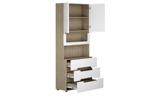 Стеллаж с Ящиками Палермо МДФ Ясень Шимо Светлый/ фасад Белый Глянец